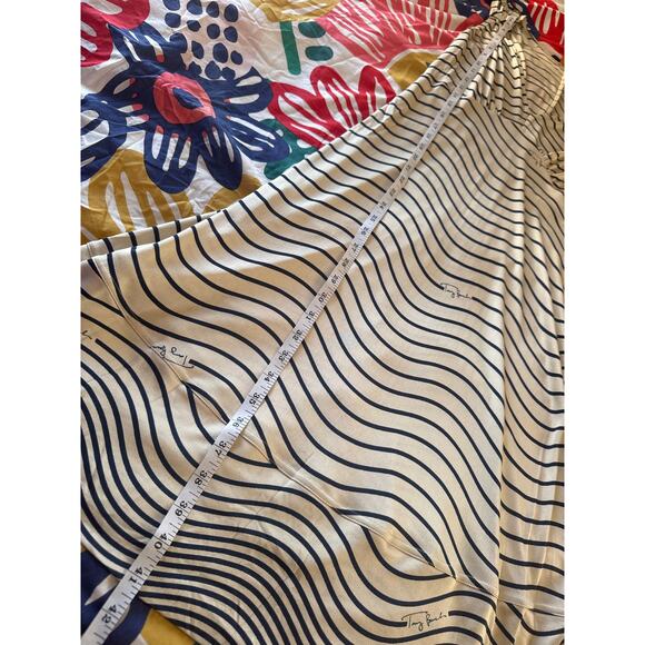 Tory Burch 100% Silk Cream Navy Stripe Signature Dress Small - Picture 9 of 13